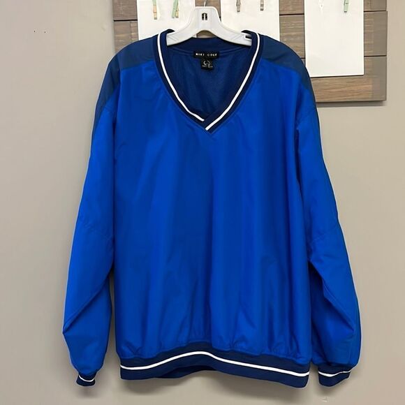 Nike Golf Blue V-Neck Long Sleeve Lined Pullover Windbreaker Jacket- Large - Picture 1 of 16